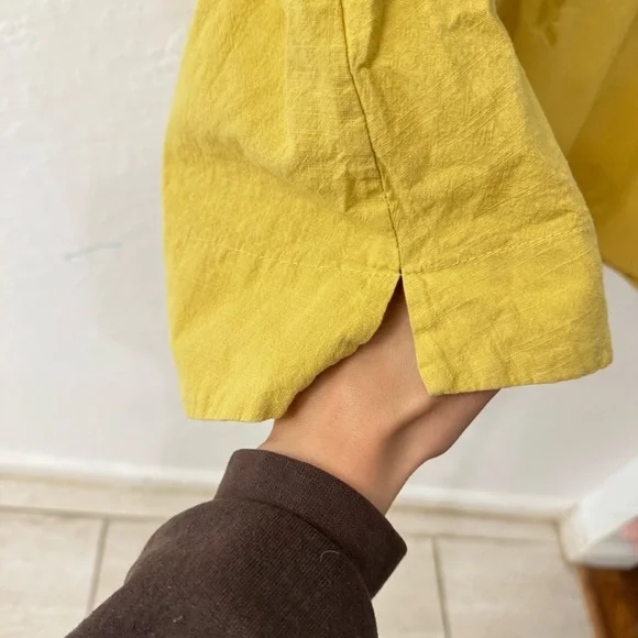 Yellow Linen Cotton Blend Boxy Embroidered Button Down Short Sleeve - Picture 5 of 6